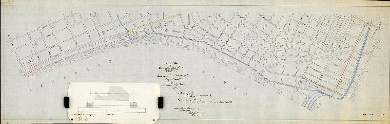 Plan (alternate image), General plan of the Riverfront Rail Road and Reading R.R. Extension, as authorized by Select & Common Councils of the City of Philada by ordinance app'd. May 31st 1877. Approved by Board of Surveyors June 4th, 1877