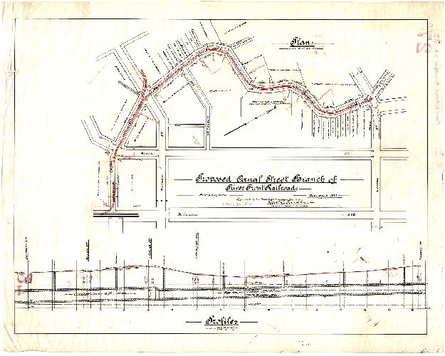 Plan, Proposed Canal Street Branch of River Front Railroad [Authorized July 1884; approved Dec. 8, 1884]
