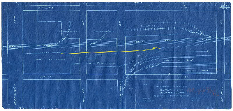 Plan, Philadelphia & Trenton Railroad. Proposed siding for William E. Cooper, Trenton & Allegheny Avenues, Ward 45, Phila., Pa. Wm Cooper
