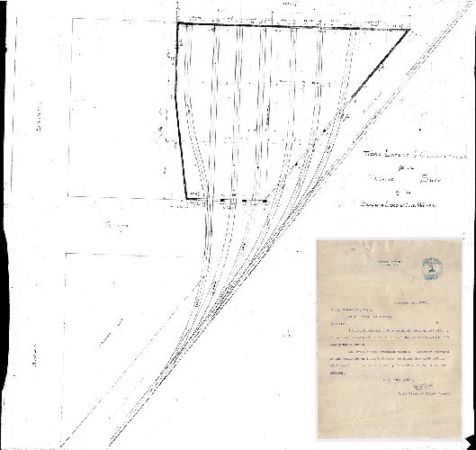 Plan, Track layout & connections for the tanking shop of the Baldwin Locomotive Works [On reverse: "Filed Nov. 1st 1900"] [Attachment: Letter from J[oseph] H. Paist, Chief Clerk of Select Council, to George S. Webster, Chief, Bureau of Surveys, regarding blueprint of sidings, dated Nov. 1, 1900]