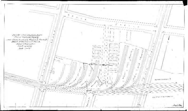 Plan, P. & R. Ry. - Philadelphia Div. - Plan of tracks and property in the blocks bounded by Willow St., Fifth St., Noble St. and Sixth St., Phila.