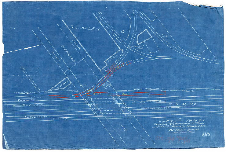 Plan, P. & R. Ry. - Phila. Div. - Proposed rearrangement of tracks in yard of S. L. Allen & Co., Glenwood Ave., Bethlehem Branch, 33rd Ward, Phila. [Ordinance Dec. 29, 1913]