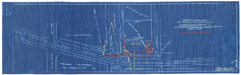 Plan, P. & R. RY - Phila. Div. Plan showing proposed siding for Lansing Wheelbarrow Co. at American & Willow Sts, 11th Ward, Phila, Pa. [Ordinance March 30, 1908]
