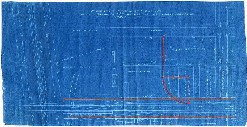 Plan, Proposed extension of siding for the Haas Baking Co., 9t St. between Thomson & Girard Aves., Phila. 