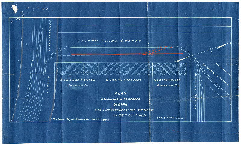 Plan, Plan showing a proposed siding for the Bergner & Engel Br'w'g Co. on 33rd St. Phila.