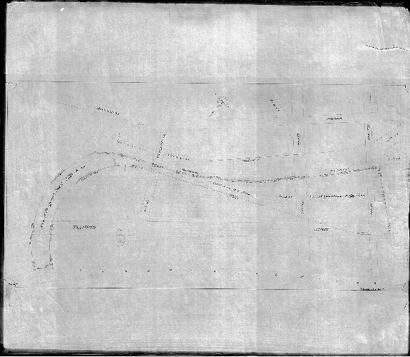 Plan, [No title. Plan showing route of railroad through Almshouse property on either side of the west approach to the South St. Bridge, now the site of the SEPTA University City railroad station]