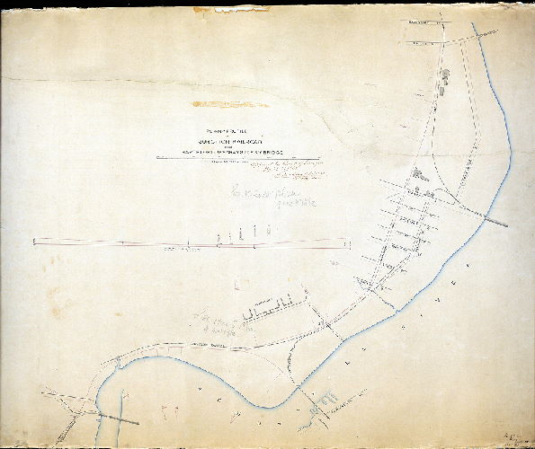 Plan (alternate image), Plan and profile of Junction Railroad from Haverford St. to Gray's Ferry Bridge [Survey returned April 1862; approved by Board of Surveyors April 21, 1862]