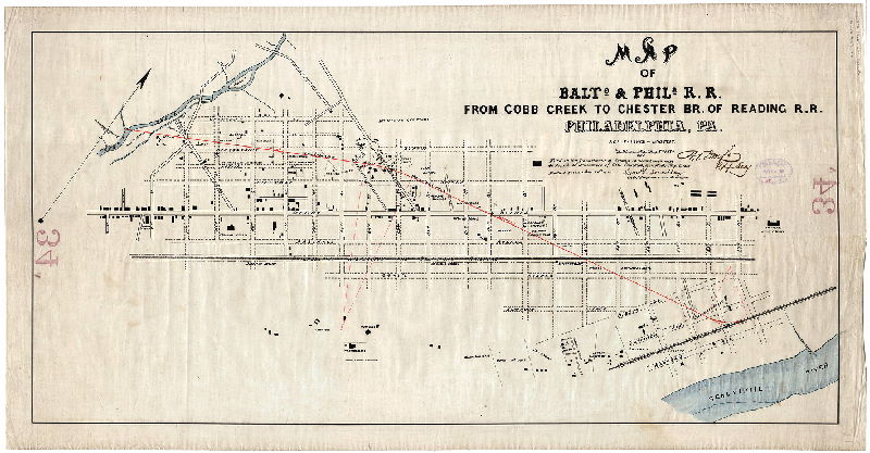 Plan, Map of Balto. & Phila. R.R. from Cobb [Cobb's] Creek to Chester Br. of Reading R.R., Philadelphia, Pa. 