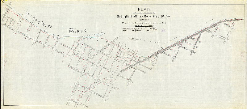 Plan (alternate image), Plan showing location of Schuylkill River East Side R.R. between Chestnut St. and Pennsylvania Ave. [Ordinance July 3, 1885, section 16; survey returned Aug. 14, 1885. RC-34-h is companion to this plan]