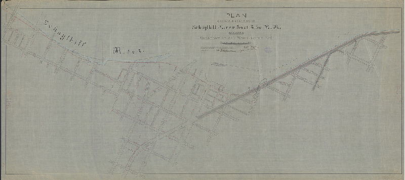 Plan, Plan showing location of Schuylkill River East Side R.R. between Chestnut St. and Pennsylvania Ave. [Ordinance July 3, 1885, section 16; survey returned Aug. 14, 1885. RC-34-h is companion to this plan]