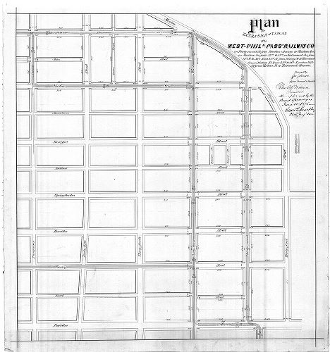 Plan, Plan of extension of tracks of the West Phila. Passr. Railway Co. on [numerous streets] [Survey returned Jan. 2, 1885; approved by Board of Surveyors June 1, 1885]
