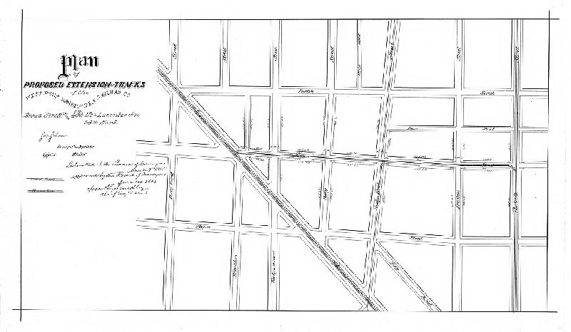 Plan, Plan of proposed extension of tracks of the West Phila. Passenger Railway Co. on Brown Street from 40th St. to Lancaster Ave., 24th Ward [Survey returned March 9, 1885; approved by Board of Surveyors June 1, 1885]