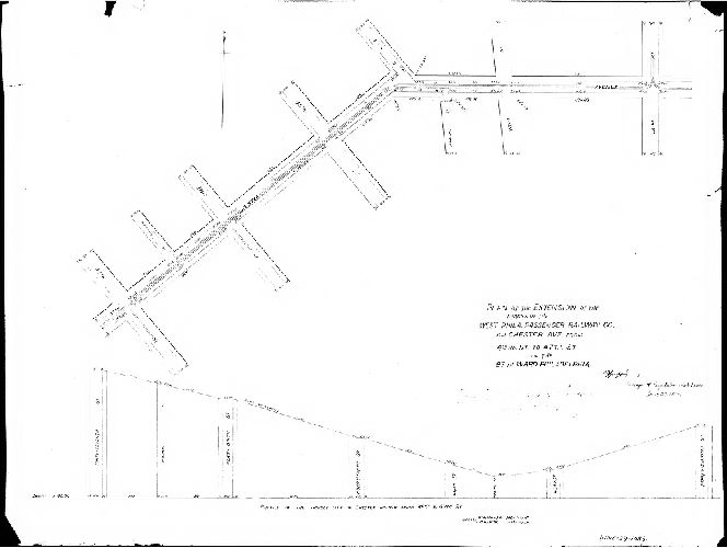 Plan, Plan of the extension of the tracks of the West Phila. Passenger Railway Co. on Chester Avenue from 42nd to 47th Streets in the 27th Ward, Philadelphia [Survey returned June 29, 1889; approved by Board of Surveyors July 1, 1889]