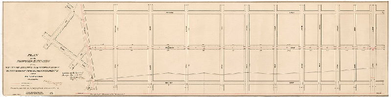 Plan, Plan of the proposed extension of the West Philadelphia Passenger Rail-Way on Fifty-second St. from Baltimore Ave. to Market St. in the Twenty-seventh Ward, Philadelphia [Survey returned May 1884; approved by Board of Surveyors March 2, 1885]
