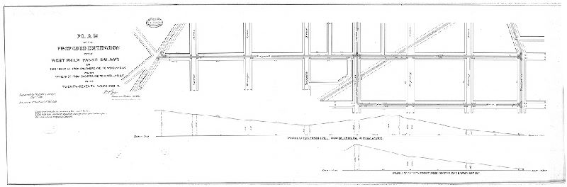 Plan, Plan of the proposed extension of the West Phil'a Pass'r Railway on Forty-ninth St. from Baltimore Ave. to Woodland Ave. and on Fiftieth St. from Chester Ave. to Woodland Ave. in the Twenty-seventh Ward, Phil'a. [Approved by Board of Surveyors May 1, 1886]