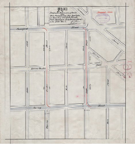 Plan, Plan of proposed extension of tracks of the West Philadelphia Pass. Rail Road on Wyoming and 40th Streets, from Haverford St. to Baring Street, in the 24th Ward