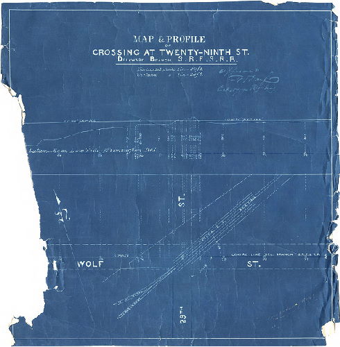 Plan, Map and profile of crossing at Twenty-ninth St., Delaware Branch, S.R.E.S.R.R.
