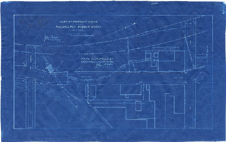 Plan, Plan of proposed siding into the Philadelphia Rubber Works, 36th Ward. 
