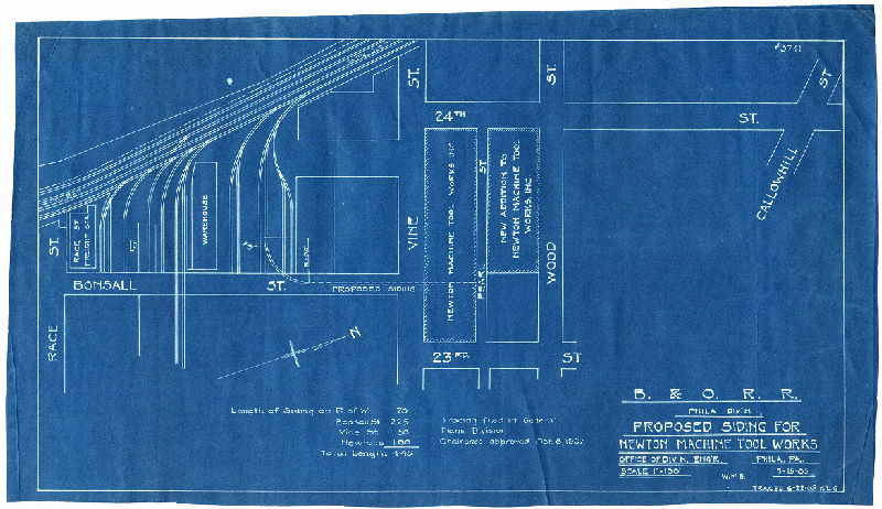 Plan, B. & O. R. R. Phila Div'n. Proposed siding for Newton Machine Tool Works. Office of Div'n. Eng'r., Phila. Pa.