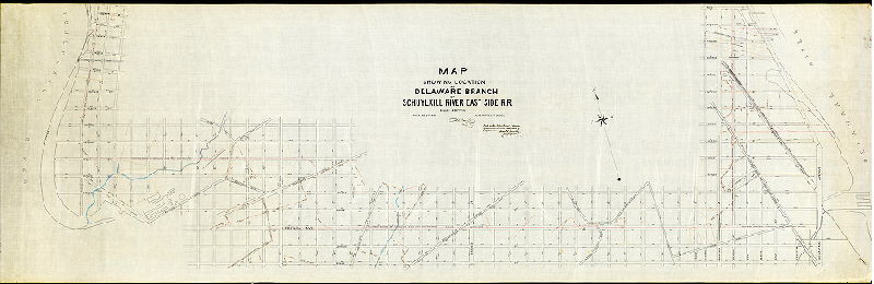 Plan (alternate image), Map showing location of Delaware Branch of Schuylkill River East Side R.R. Phila. Aug. 27th 1885. Calvin Whiteley Jr. Del.