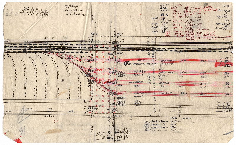 Plan, [No title. From Railroad Plan Index (City Archives Record Group 90.14), p. 306: "Philadelphia and Reading railroad, Broad & Pennsylvania Ave. crossing. Tracing (small) showing track layout."] 