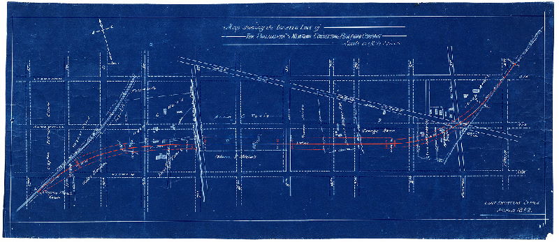 Plan, Map showing the located line of the Philadelphia and Newtown Connecting Railroad Company