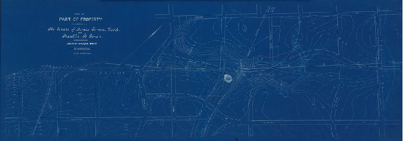 Plan (alternate image), Plan of part of property belonging to the Estate of James Gowen, Dec'd. and Franklin B. Gowen, Twenty-second Ward, Philadelphia [Shows Fort Washington Railroad added in colored pencil]