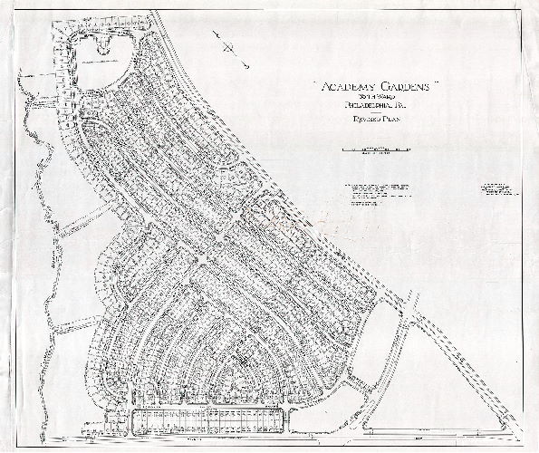 Plan, Academy Gardens, 35th Ward, Philadelphia, PA. Revised plan. Plan prepared for McCloskey Homes Inc.