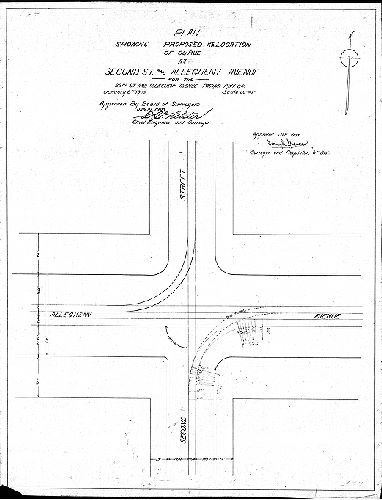 Plan, Plan showing proposed re-location of curve at Second St. and Allegheny Avenue for the 22nd St. and Allegheny Avenue Pass'gr. Rwy. Co. [Approved by Board of Surveyors Jan. 19, 1903]