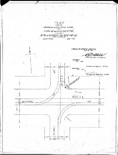 Plan, Plan showing proposed location of curve at Front St. and Allegheny Avenue for the 22nd St. and Allegheny Avenue Pass. Rwy. Co., Philadelphia, Pa. [Approved by Board of Surveyors Jan. 19, 1903]