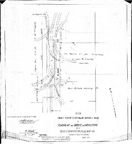 Plan, Plan showing proposed location and re-location of tracks on Delaware Ave. betw. Green St. and Fairmount Ave. for the Beach St. Connecting Pass. R'w'y Co. [Approved by Board of Surveyors Aug. 17, 1903]