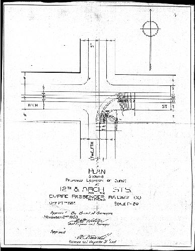 Plan, Plan showing proposed location of curve at 12th & Arch Sts. for the Empire Passenger Railway Co., Philadelphia [Approved by Board of Surveyors Nov. 2, 1903]