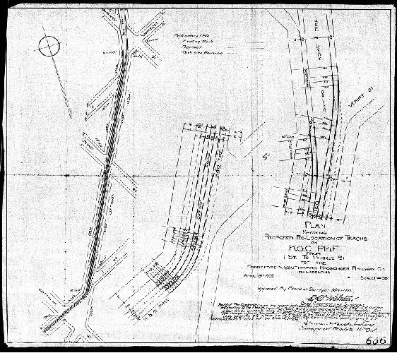 Plan, Plan showing proposed re-location of tracks at K. & O. Pike from I St. to Verree St. for the Frankford and Southwark Passenger Railway Co., Philadelphia