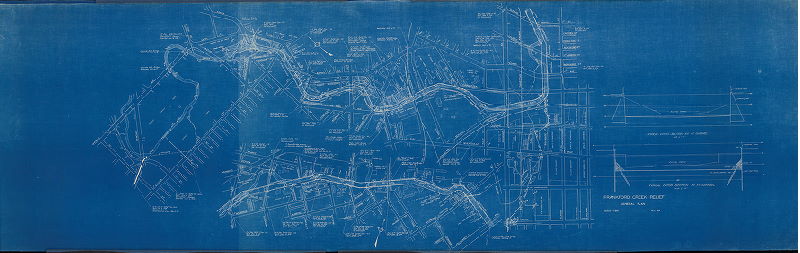 Plan (alternate image), Frankford Creek [Flood] Relief - General Plan. Oct. 1931. Scale 200 feet to 1 inch.