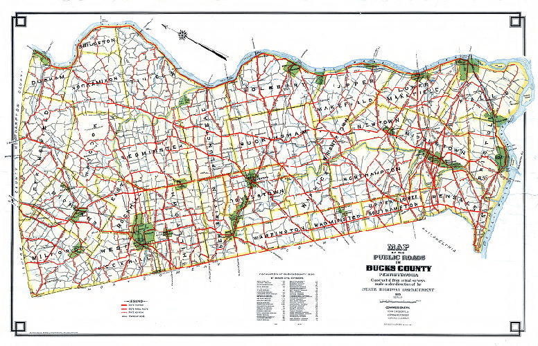 Plan, Map of the public roads in Bucks County Pennsylvania constructed from actual surveys made under the direction of the State Highway Department. 1935.