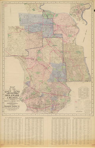 Plan, Map of the Main Line and Eastern Delaware County including portion of Chester County in Penna. Published by Franklin Survey Co. 