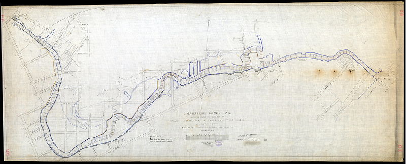 Plan (alternate image), Frankford Creek surveyed under the direction of William Ludlow, Capt. of Engrs. Bvt. Lt. Col. U.S.A, by Assistant Engineers E. A. Gieseler, F. Sylvester, J. N. Odiorne and W. B. Silvey. November 1881. [Copy made in 1883]