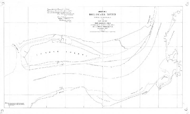 Plan, Sheet No. 1. Delaware River, mouth of Schuylkill River to Gloucester. Port Warden lines proposed by U.S. Advisory Commission for the Port of Philadelphia, November 1884. Transmitted to the Philadelphia Harbor Commission, December 13th, 1884, in accordance with its resolution of October 21st, 1884.