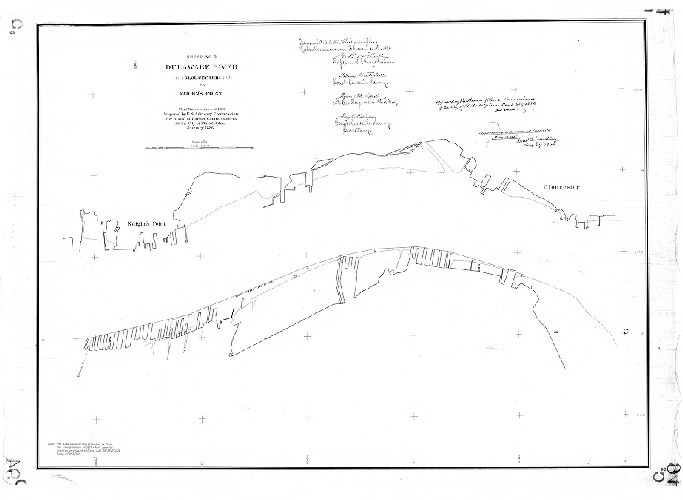 Plan, Sheet No. 2. Delaware River, Gloucester to Kaighn's Point. Port Warden lines of 1886. Prepared by U.S. Advisory Commission for Board of Harbor Commissioners of the City of Philadelphia, January 1886. Approved by Board of Harbor Commissioners ... March 4, 1886. Approved by ordinance of Councils May 18, 1886