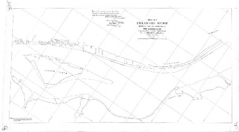 Plan, Sheet No. 3. Delaware River, Petty’s Island to Bridesburg. Port Warden lines proposed by U.S. Advisory Commission for the Port of Philadelphia, November 1884.Transmitted to the Philadelphia Harbor Commission, December 13th, 1884, in accordance with its resolution of October 21st, 1884