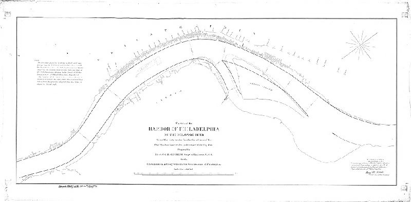 Plan, Sketch of the Harbor of Philadelphia on the Delaware River so modified as to render feasible the advance of the Port Wardens Line 300 feet in the centre of the City front. Prepared by Lieut. Col. H. [Henry] M. Robert, Corps of Engineers, USA for the U.S. Commission Advisory to the Harbor Commissioners of Philadelphia