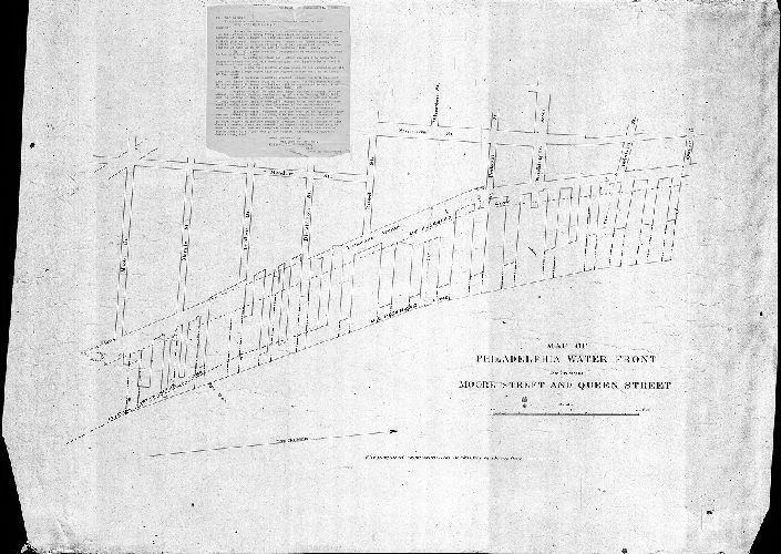 Plan, Map of the Philadelphia Water Front between Moore Street and Queen Street [Attached letter dated 1892]