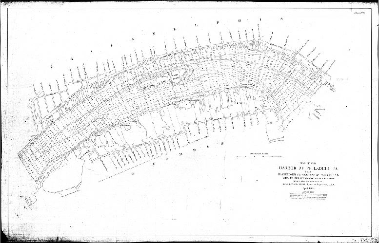 Plan, Sheet No. 1. Map of the Harbor of Philadelphia from Kaighn Point to west end of Petty Island showing the established harbor lines. Made under the direction of Major C. W. Raymond, Corps of Engineers, USA. April 1894. [First of two sheets]