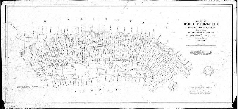 Plan, Map of the Harbor of Philadelphia from Petty's Island to Kaighn's Point, prepared for the Board of Harbor Commissioners by Major C. W. Raymond, Corps of Engineers, USA, Consulting Engineers. August 1891. 