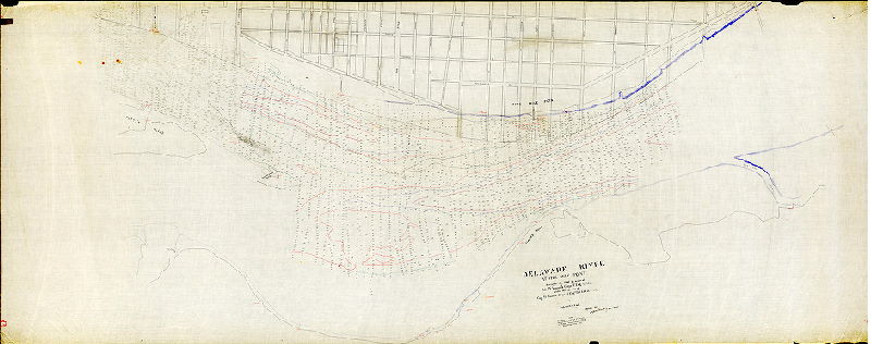 Plan (alternate image), Delaware River at Five Mile Point, surveyed May 1881 by order of Col. J. N. Raymond, Corps of Engrs U.S.A., under the direction of Capt. W. Ludlow, Corps of Engrs. Bvt. Lt. Col. U.S.A.. Copied 1883 Department of Surveys. 