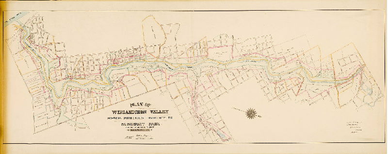 Plan (alternate image), Plan of Wissahickon Valley showing properties contiguous to Fairmount Park and the boundaries thereof…. July 1896 