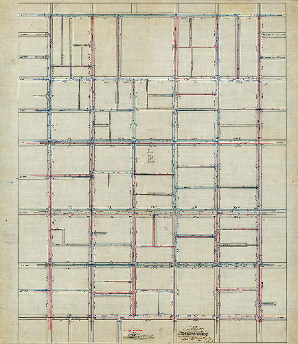 Plan (alternate image), Plan showing proposed route of the Phila. Steam Supply Co. on 4th, 5th, 6th, 7th, 8th, and 9th Sts. From Vine St. to Walnut St. and on Market, Arch, Race and Vine St. from 4th to 9th Sts. D. Hudson Shedaker, Sur. & Reg, 3rd Dist., July 1 to 12, 1884. 