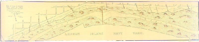 Plan (alternate image), Copy of plan of proposed Naval Depot at League Island Phila. with adjacent properties. By Charles S. Close, Sur. & Reg. 2nd Dist. June 1867. [Copy made March 22, 1897]