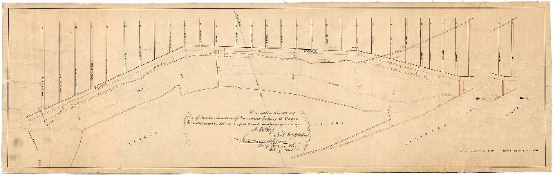 Plan, Line of northern boundary of Government property at League Island (drawn in red) as proposed and located on ground by G. W. King, Chief Engr. USA. May 4th, 1864. Scale 400 feet to 1 inch. 