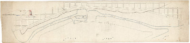 Plan, [Handwritten title on reverse: "Meadow Banks League Island". Includes diagram: "Transverse section of proposed embankment" ]